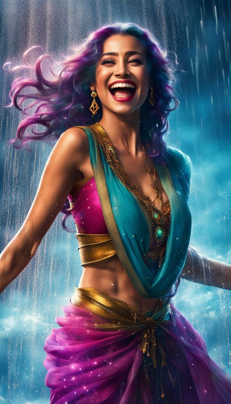 Princess Jasmine Laughing Under Water Shower