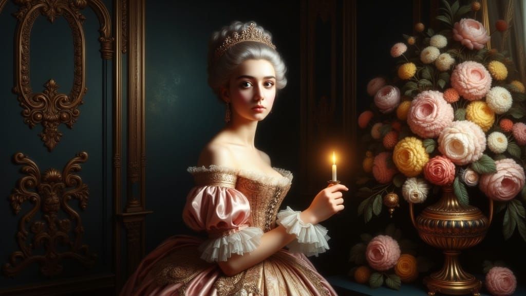 Elegant Portrait of a Young Noblewoman in Rococo Style