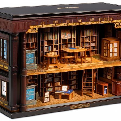 Miniature Bookstore Dollhouse Diorama in 8k Resolution