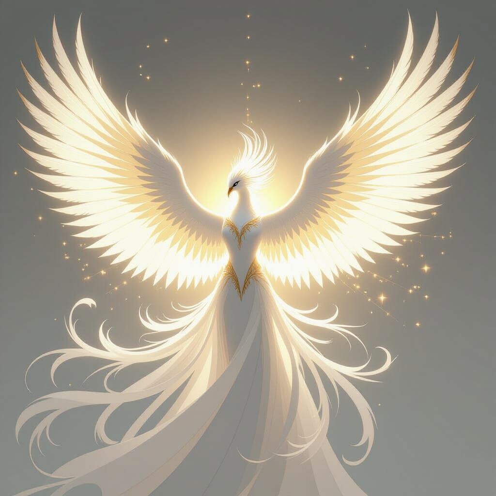 Luminous White Phoenix Radiating Golden Light