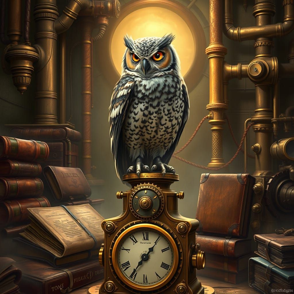 Steampunk Owl in Industrial Futurist Style