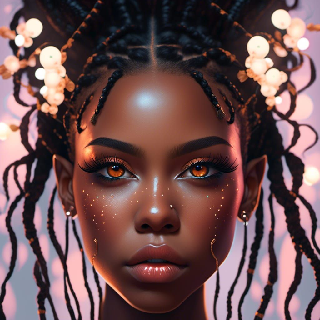 Freckled Woman with Glowing Eyes, Surreal Biopunk Portrait