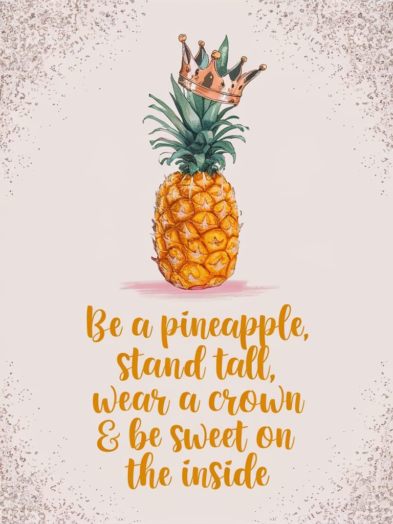 Whimsical Pineapple Queen with Crown Illustration