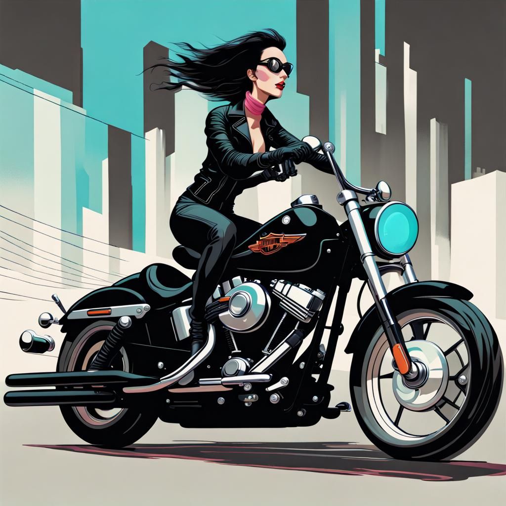 Female Biker on Harley in Pixar Style