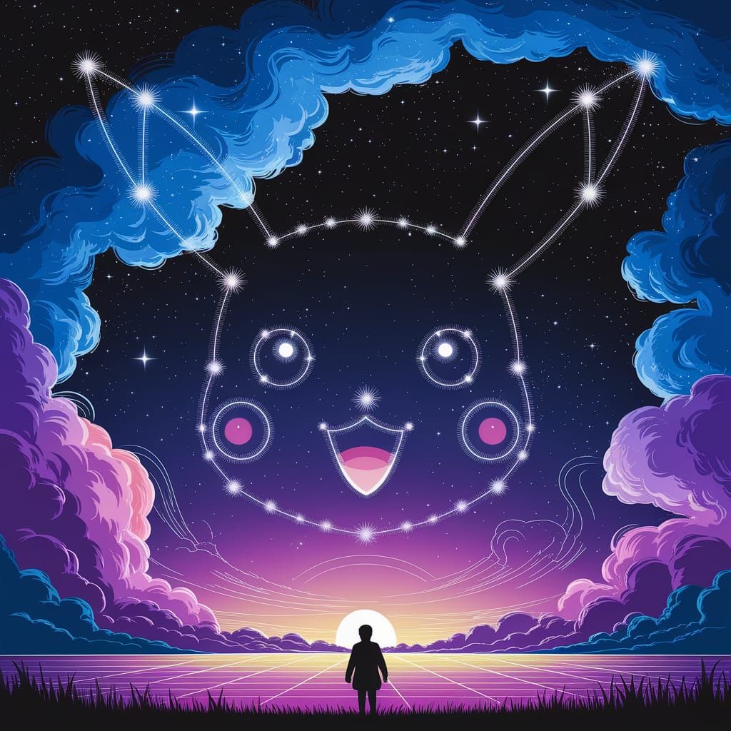 Celestial Faces Emerge from Starry Night Sky in Whimsical An...