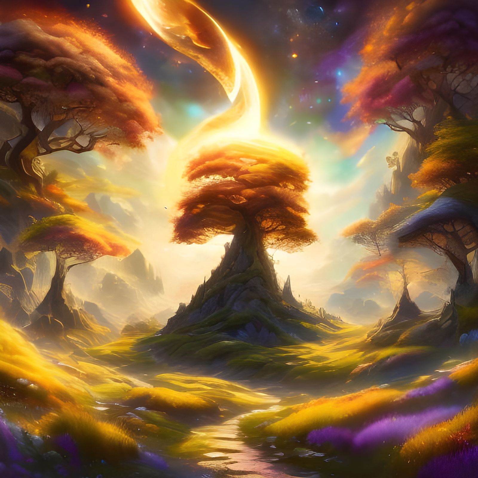 Vibrant Garden Moonscape in Fantasy Concept Art