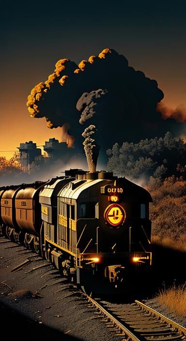 Coal Train in Abandoned Town: Frazetta Style Realism