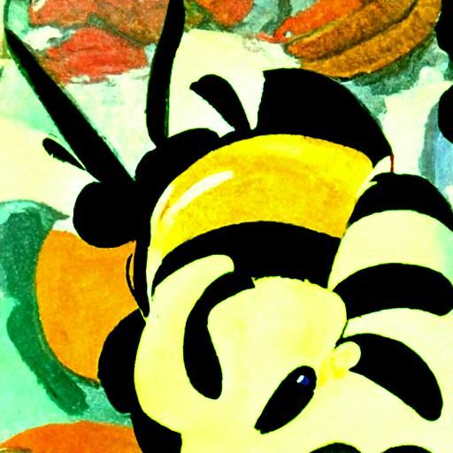 Cartoon Bee with Beehive Hair, Gouache Painting
