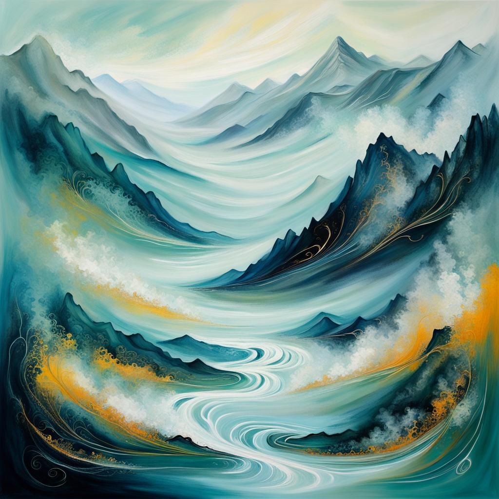 Misty Mountains of Avalon: Abstract Seascape