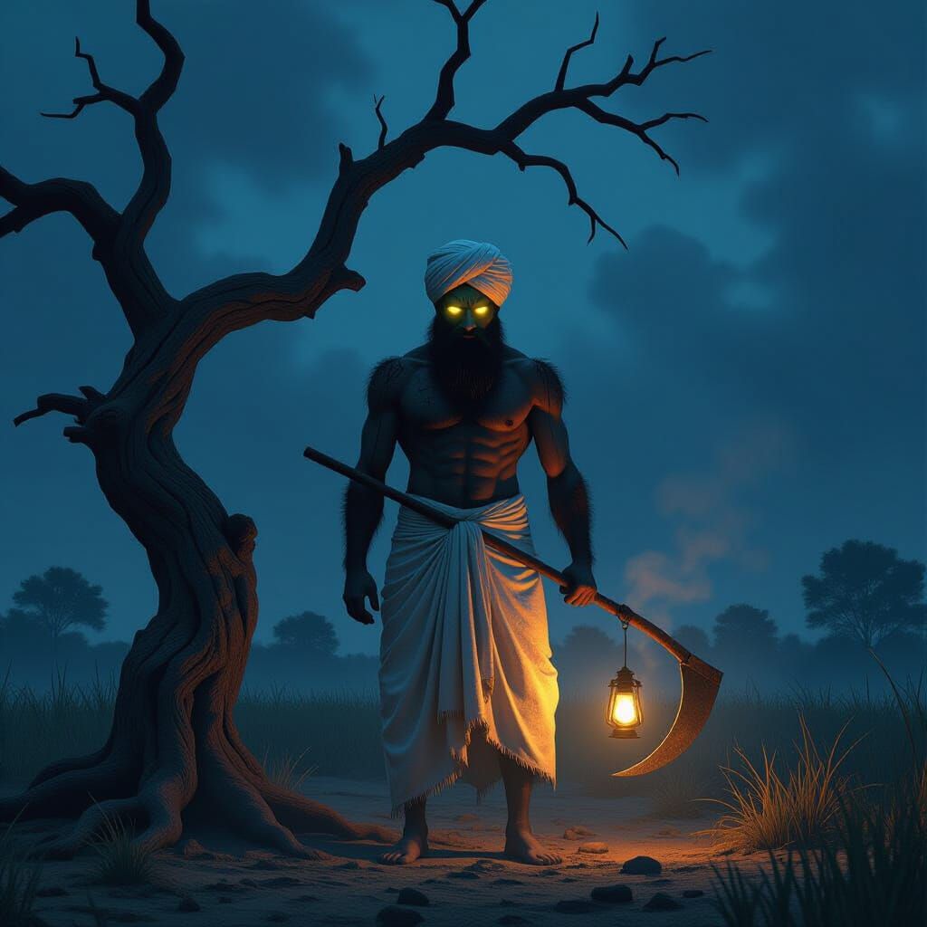 Horrifying Farmer Under a Dead Tree