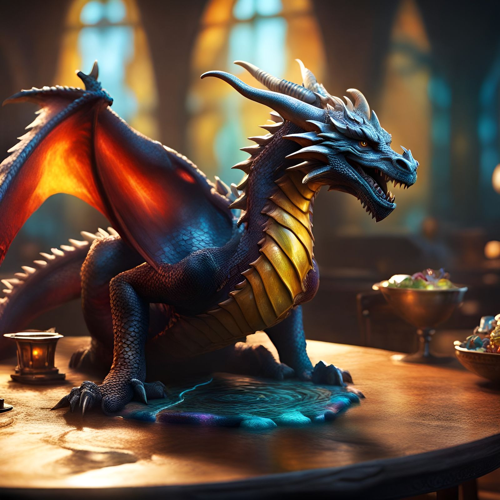 Hyperrealistic Dragons Table Concept Art