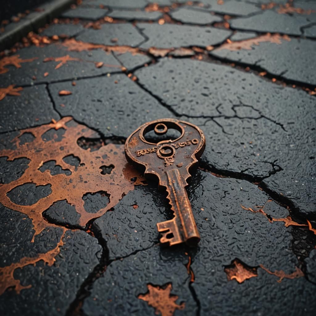 Rusted Key in Fog: A Cinematic Film Still
