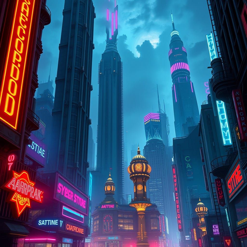 Cyberpunk Metropolis in Neon Hues