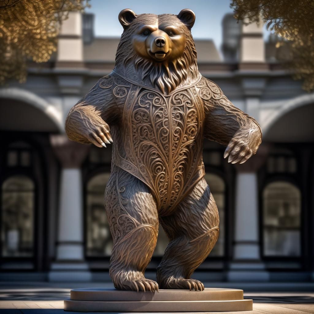 Bronze Bear Statue with Filigree Detail