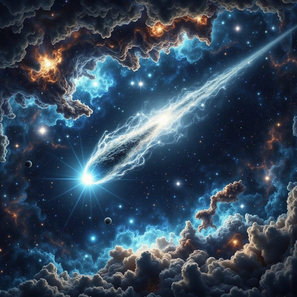 Realistic Comet Streaking Through Indigo Night Sky
