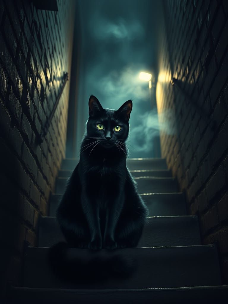 Black Cat in Dramatic Noir Alleyway