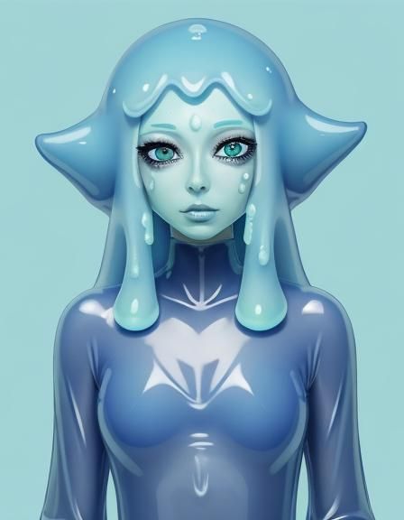 Agender Blue Slime Character in Unisex Clothing