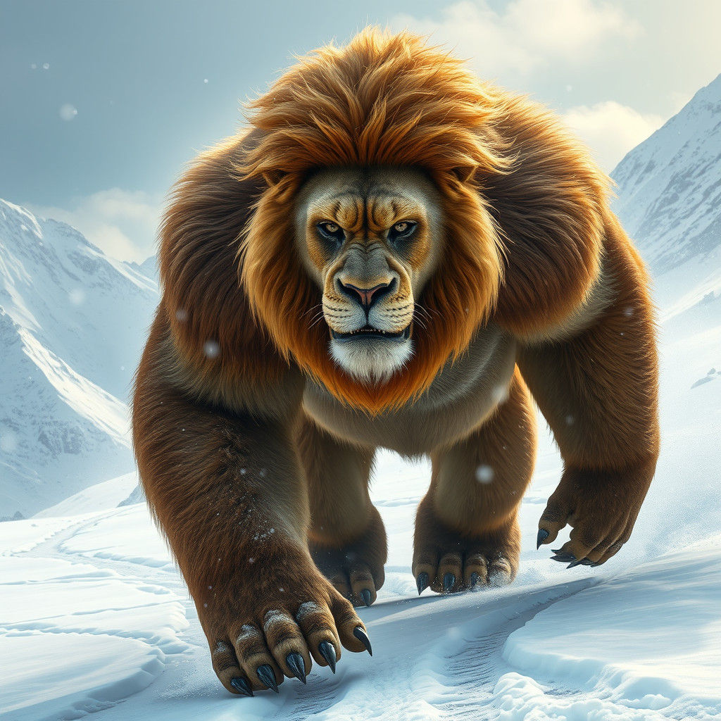 Lion-Kong Hybrid Dominates Snowy Landscape