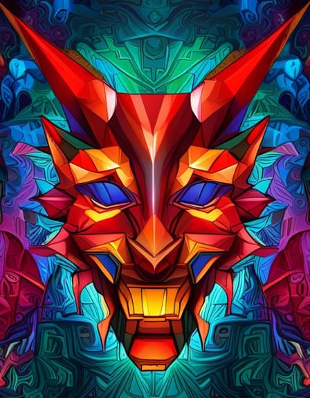 Geometric Devil Mask in Graffiti Art Style