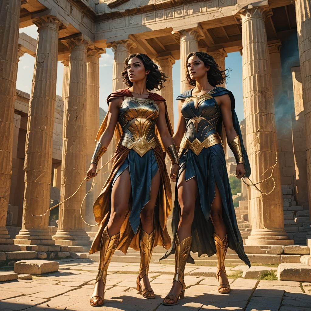 Wonder Woman in Ancient Temple: Comic Book Art