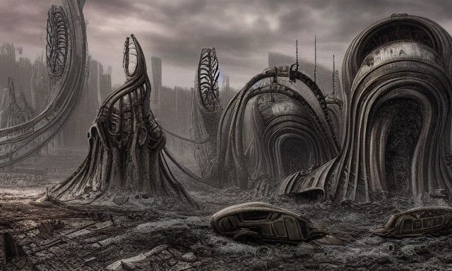 Post-Apocalyptic Wonderland with Giger'd Villains in 8K
