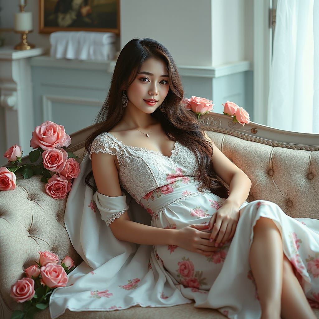 Asian Woman in Elegant Fantasy Setting
