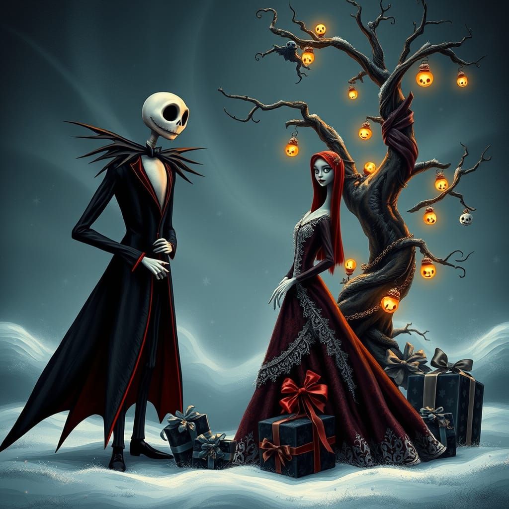 Gothic Winter Scene: Jack Skellington and Sally