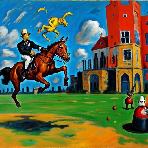 Expressionist Figures Jumping in Celebration