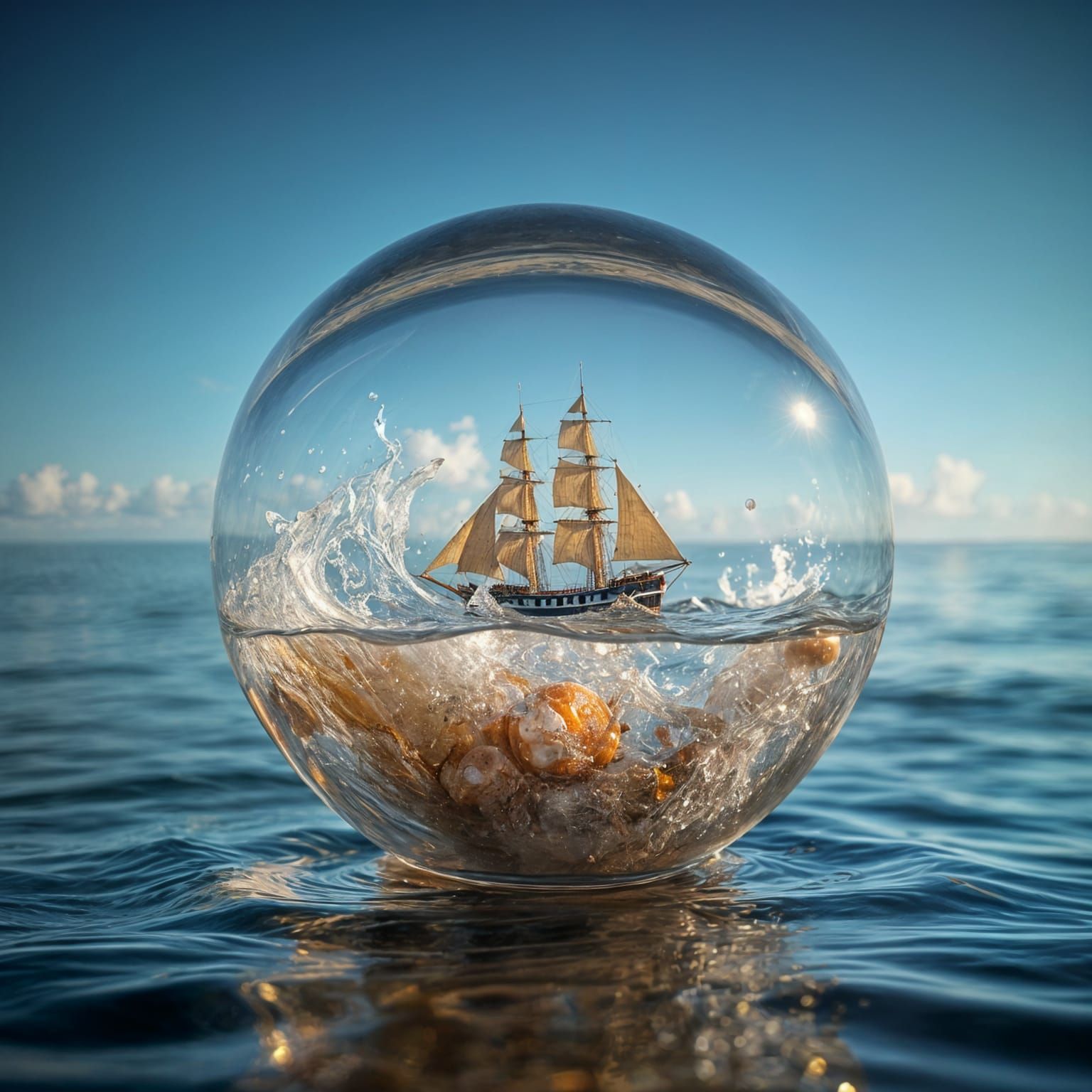 Miniature Ship Navigating a Sphere of Water
