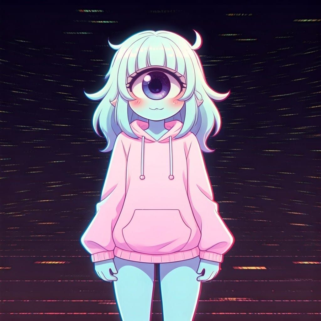 Dreamy Cyclops Girl in Pastel Pink Glitch Art