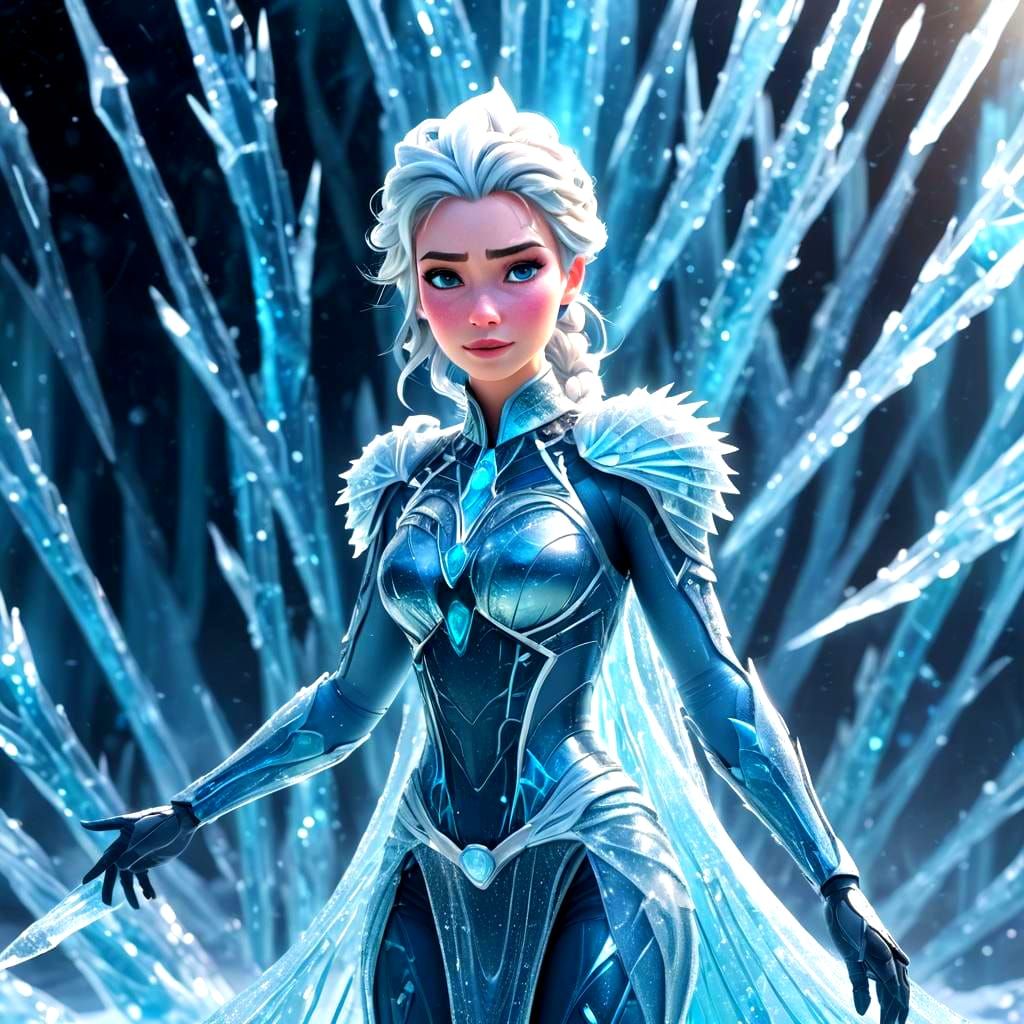 Elsa in Icy Supersuit with Teal Hair, 3D Digital Art