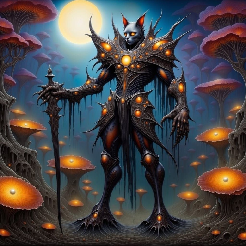 Armored Cat Warrior in Mystical Forest