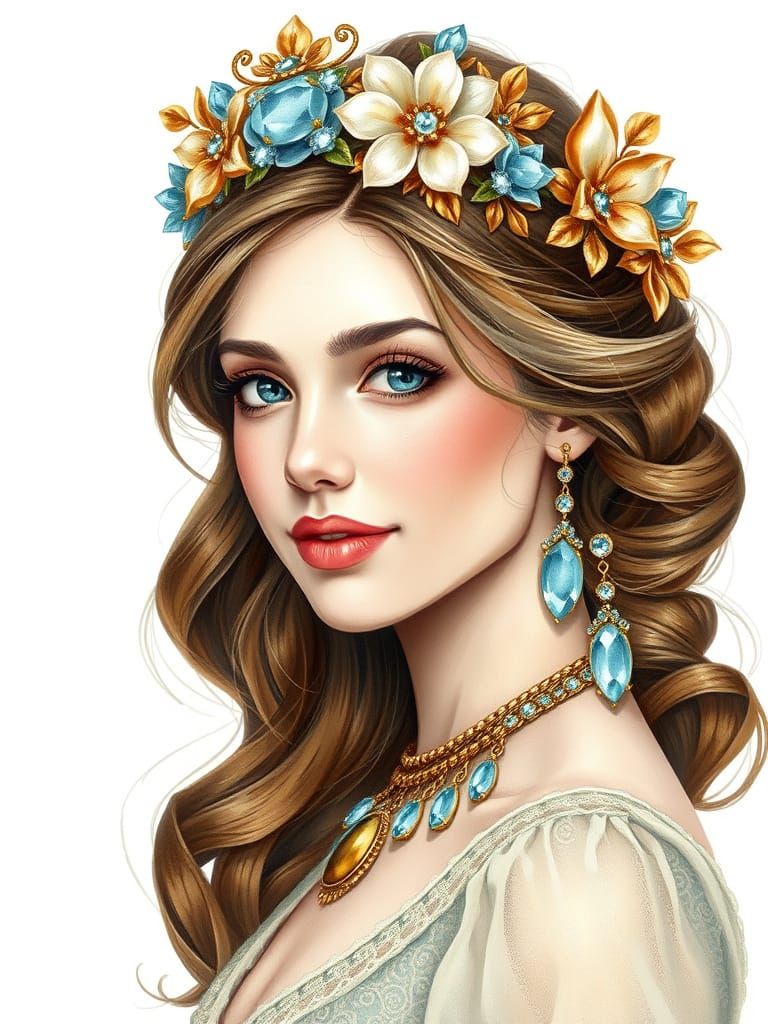 Sophisticated Fantasy Woman in Oil-Watercolor Mix