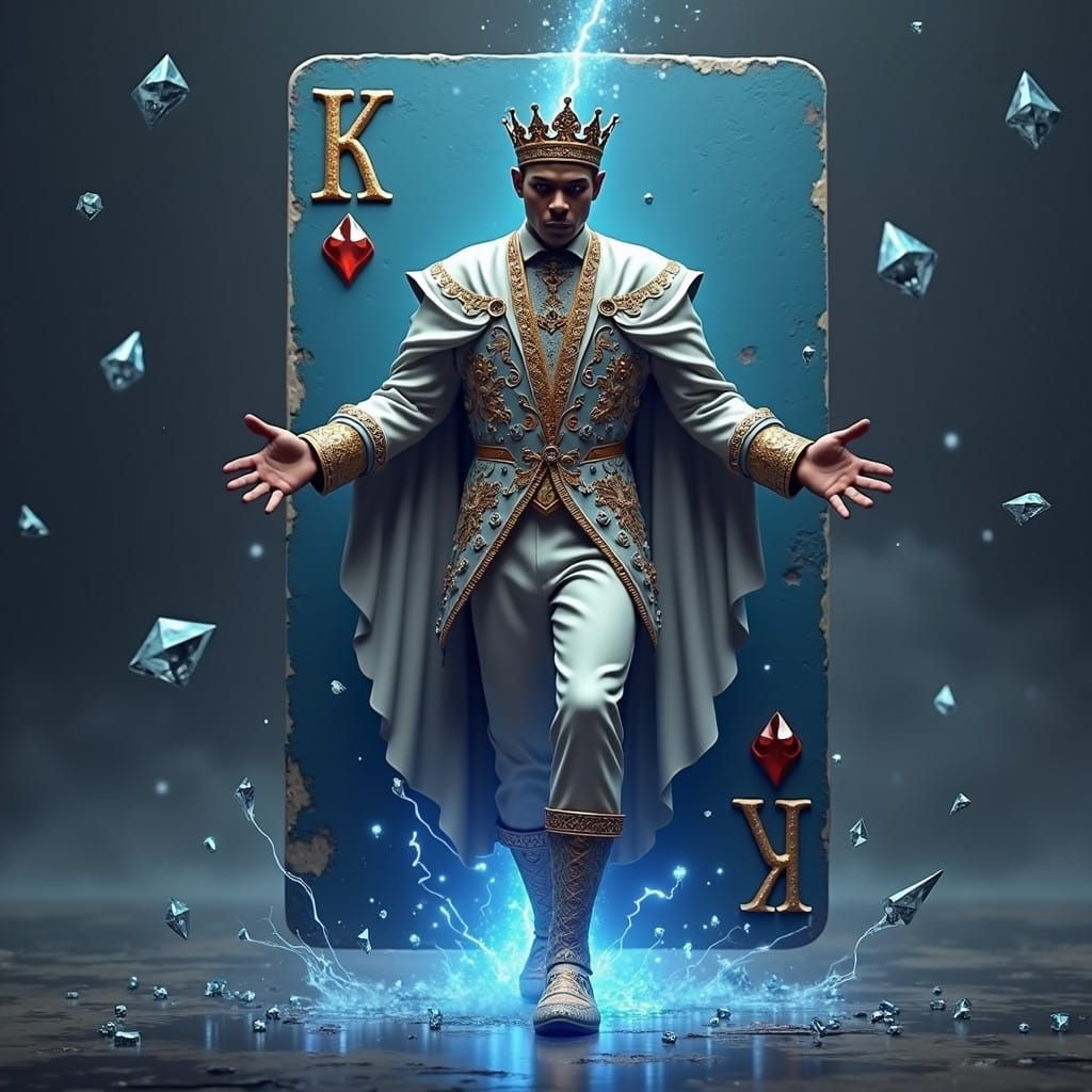 Regally Attired King of Diamonds Emerges in a Celestial Down...