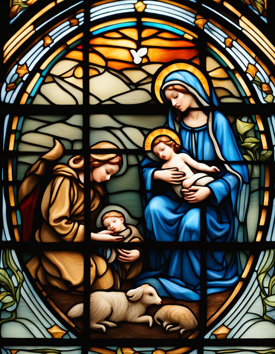 Art Nouveau Nativity Stained Glass Window
