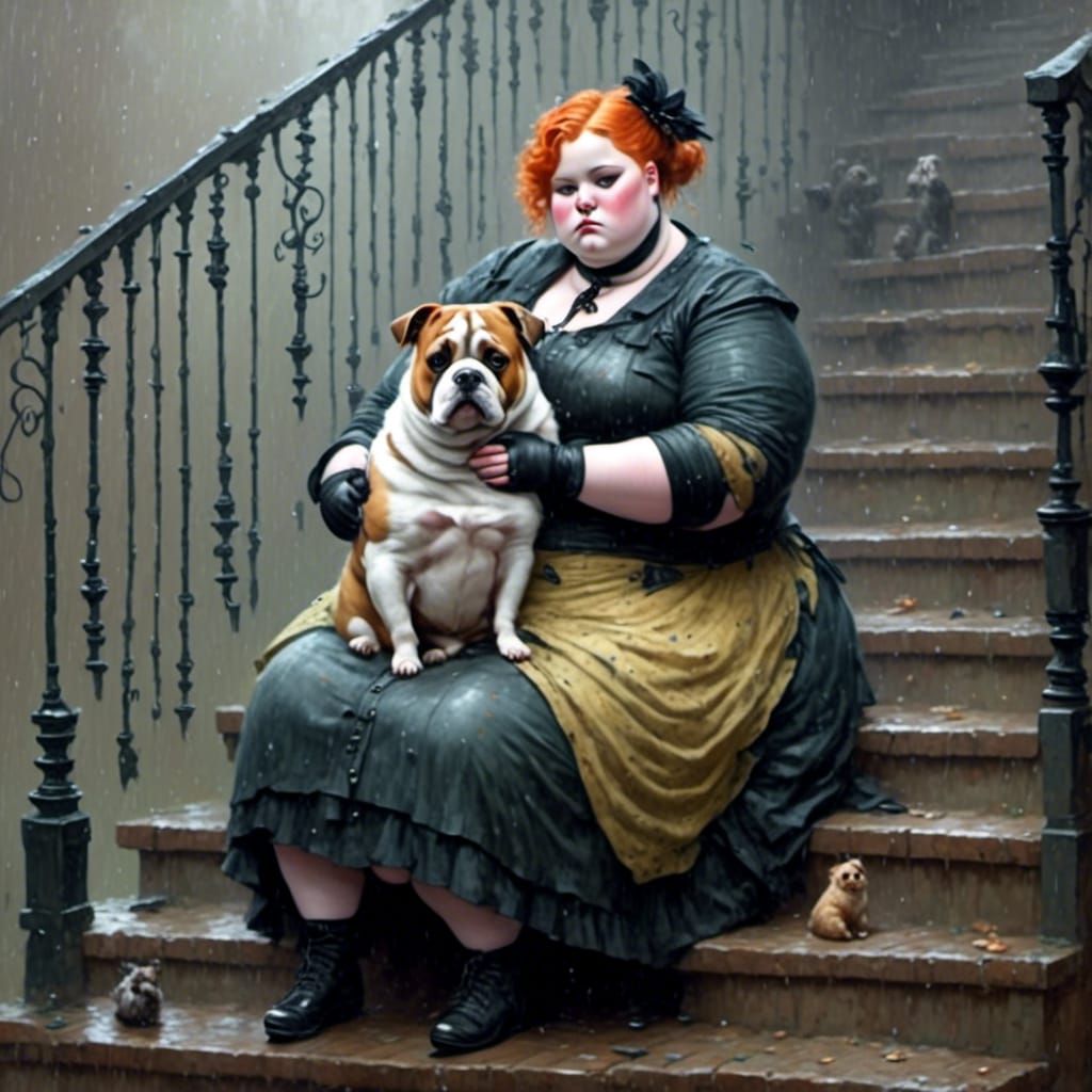 Rainy Day Portrait of Curvy Woman in Impressionist Style