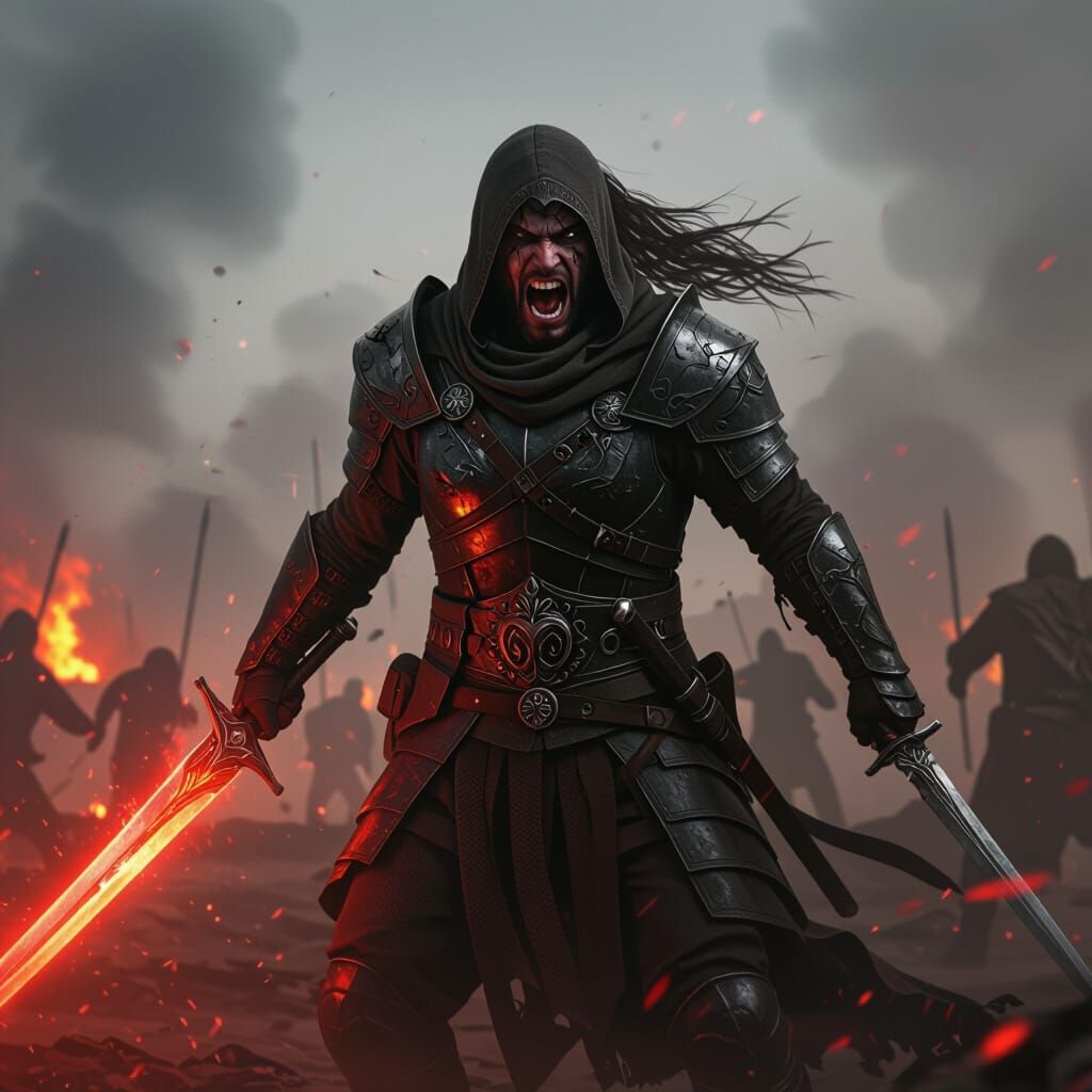 Assassin Shouting in Battlefield with Haladin and Scimitar