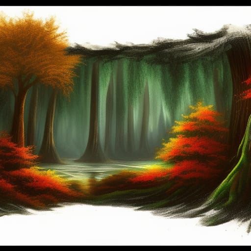 Lush Forest Scene in Bob Ross Style