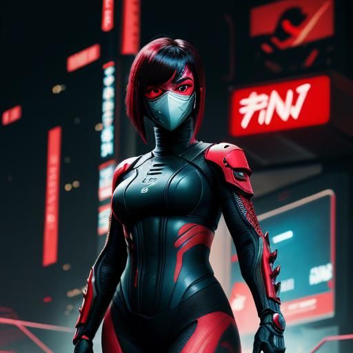 Cyberpunk Alien Ninja in Red and Black Armor