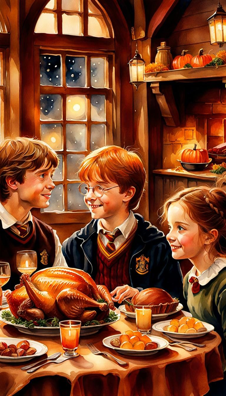 Harry Potter Thanksgiving Watercolor at the Prancing Pony