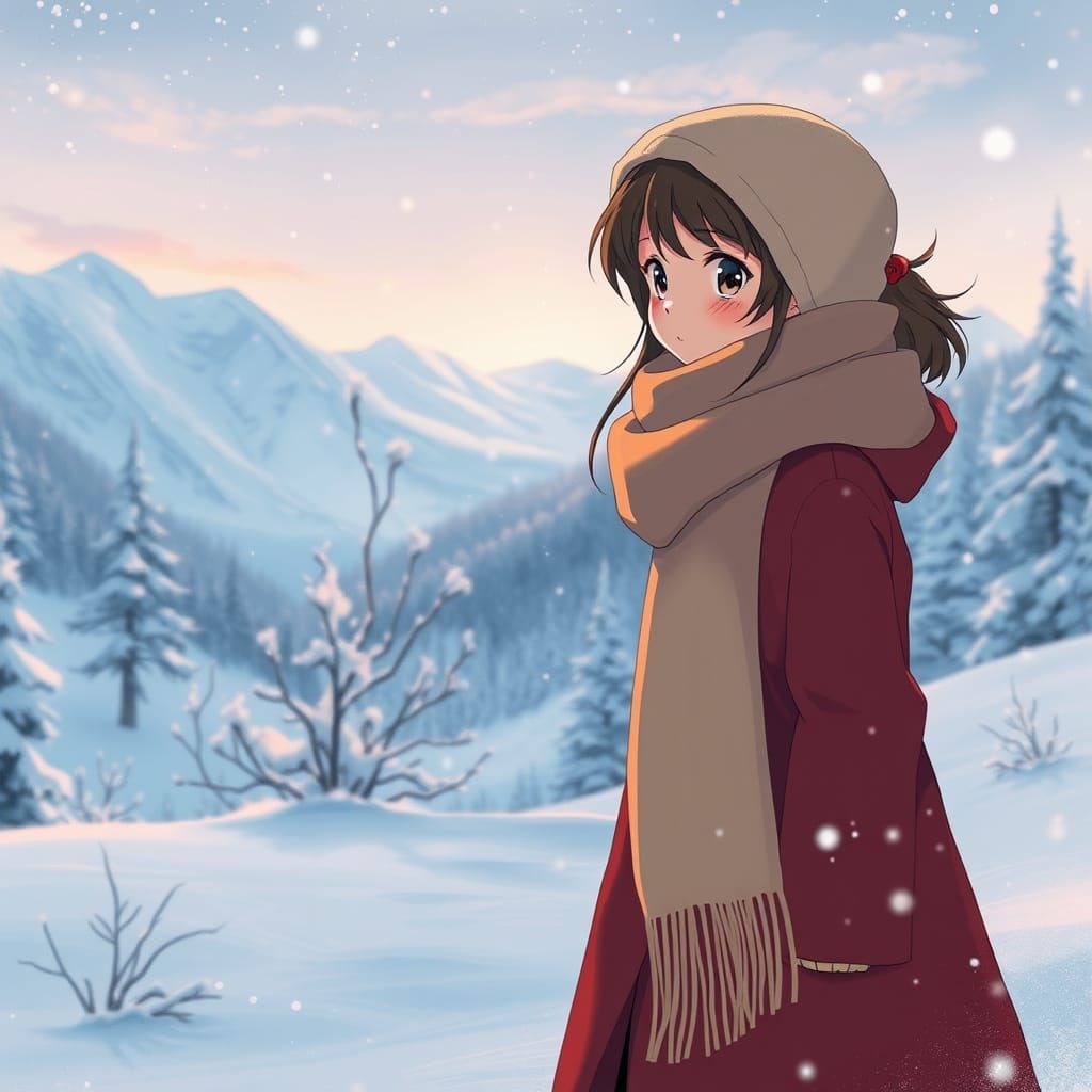 Winter Girl in Anime Key Visual Style