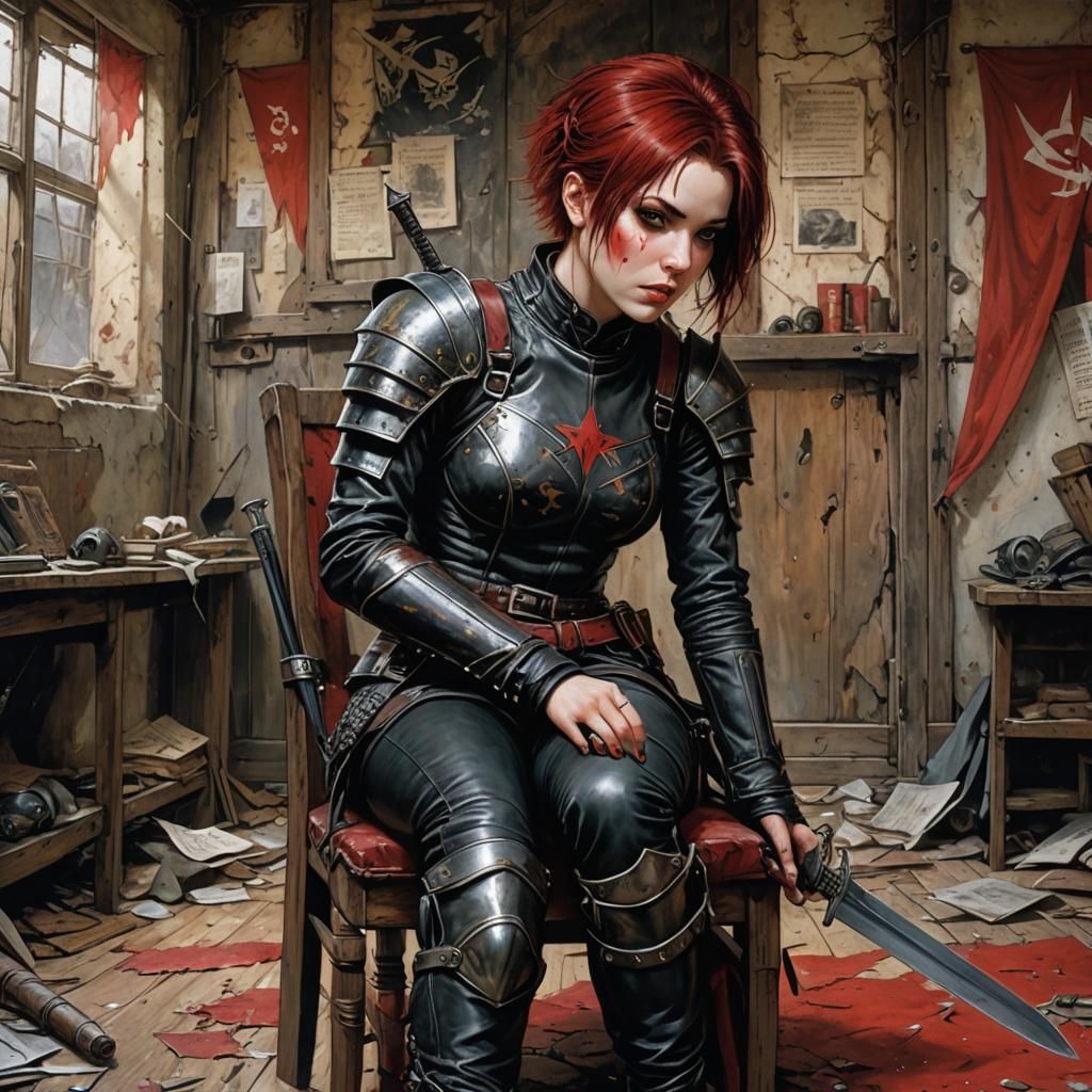 Post-Apocalyptic Woman with Sword and Flag