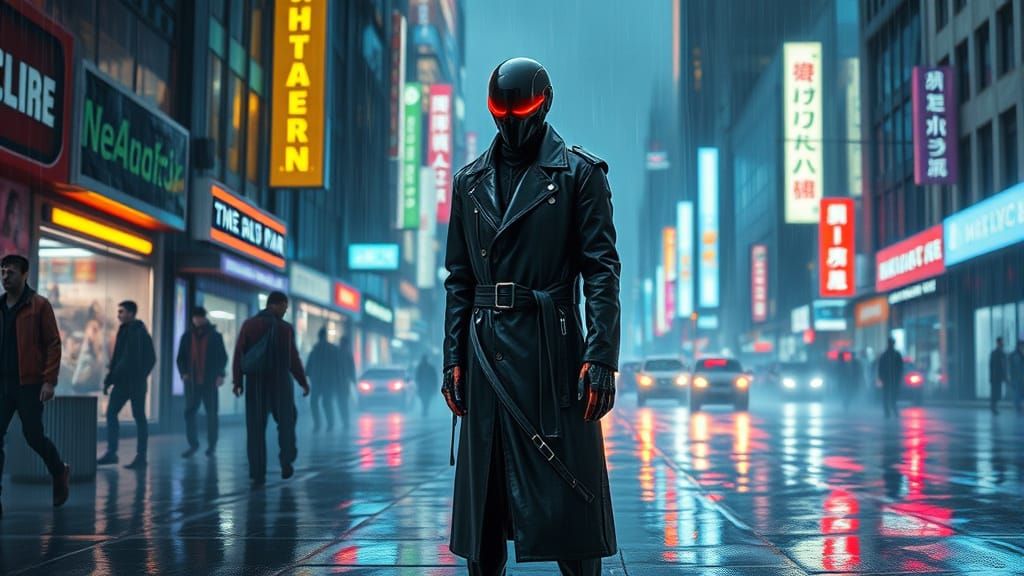 Android Icon in Neon-Lit Cyberpunk Metropolis