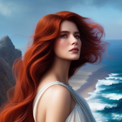 Woman with Red Hair Overlooking the Sea