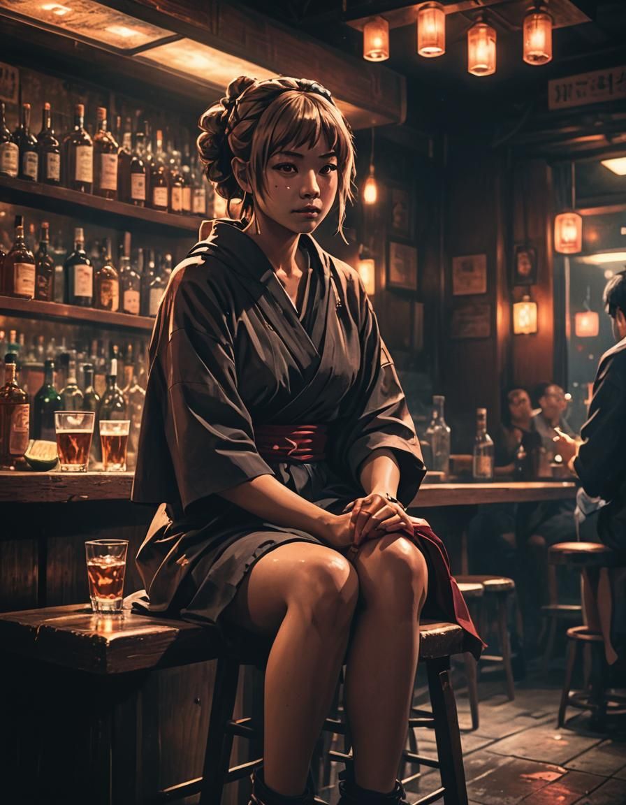 Toga Himiko in Dimly Lit Bar: Anime Illustration