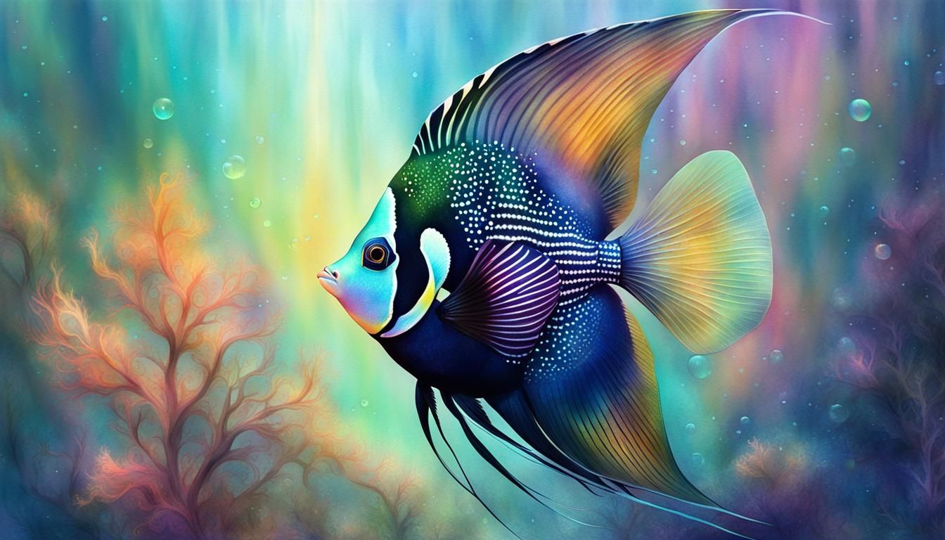 Elegant Angelfish with Flowing Fins in Watercolor