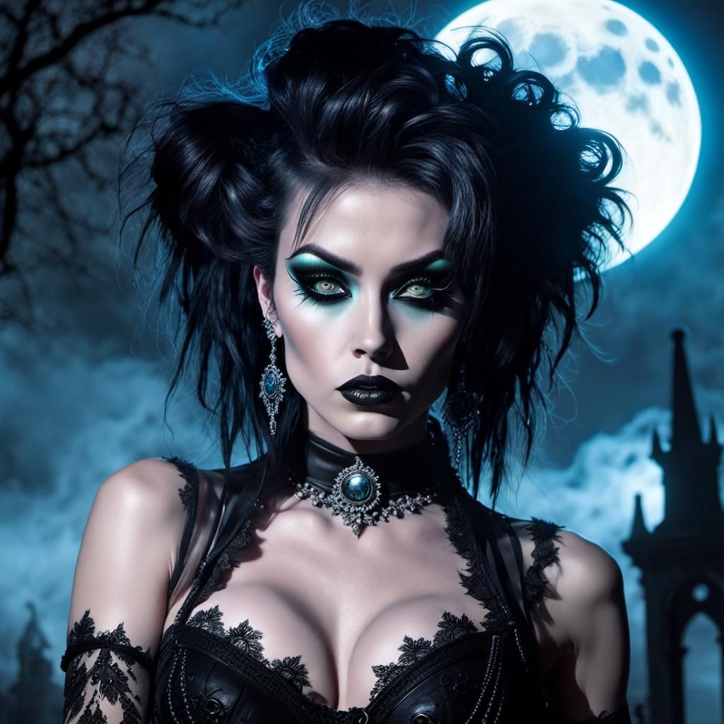 Gothic Pin-Up in Bioluminescent Graveyard, Glamour Photo
