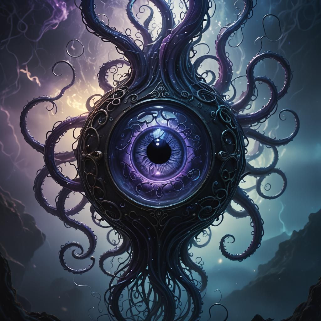 Glowing Glass A Brain Eye in Dark Fog