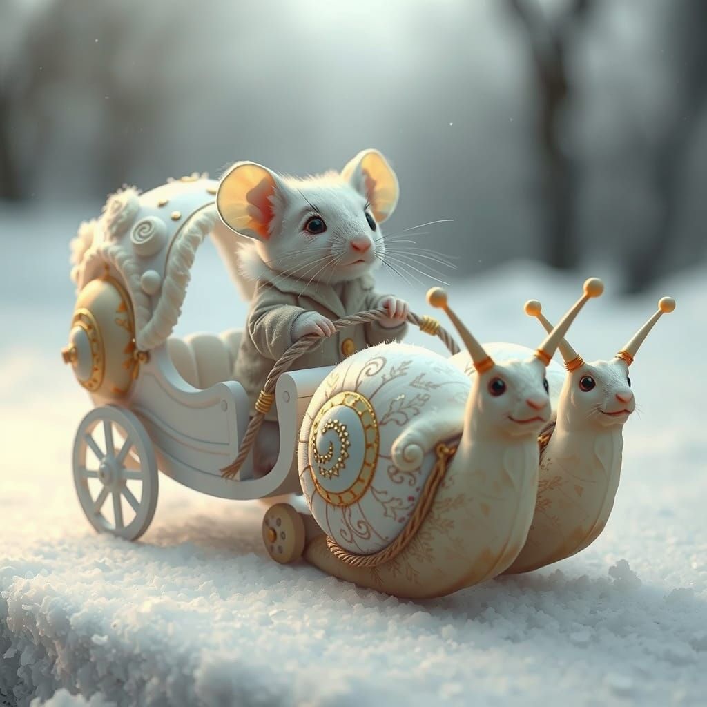Whimsical White Mouse Conquers the Snowy Landscape