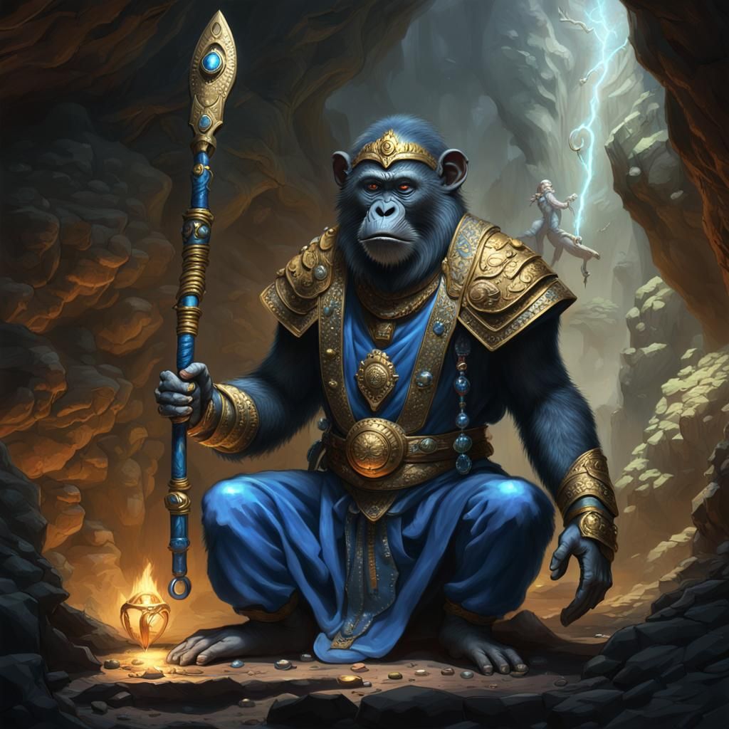 Armored Monkey Warrior Meditating in Cave